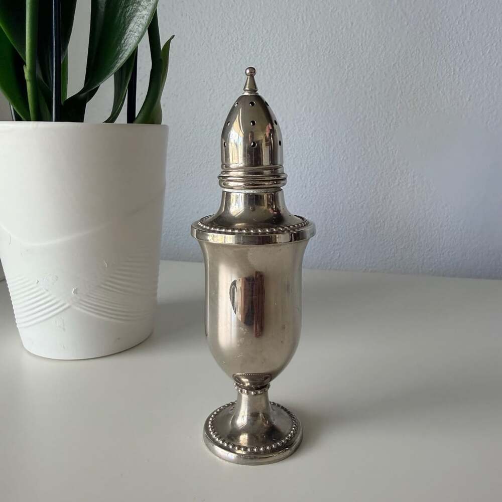 Silver Plated Salt And Pepper Shaker Beaded Urn Vintage
